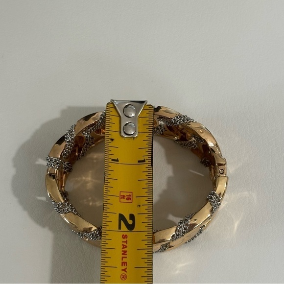 Gold tone silver chain hinged wide bracelet # 090 - Picture 6 of 7